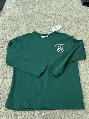 Mango Kids Long Sleeve Tee in Forest Green with White Graphic
